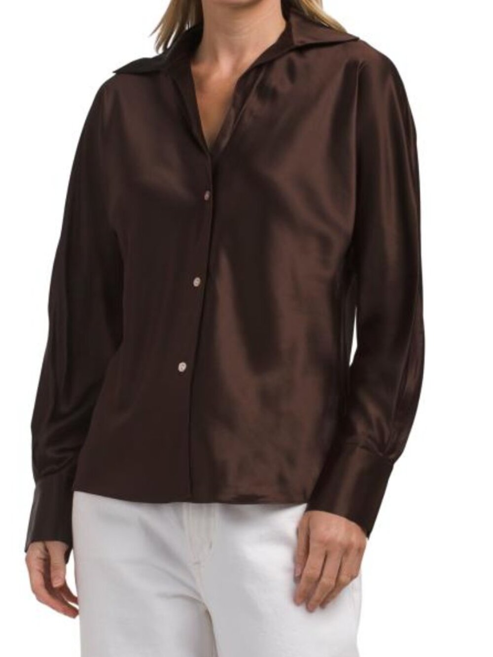 EQUIPMENT Walnut Silk Blend Long Sleeve Button Down Blouse